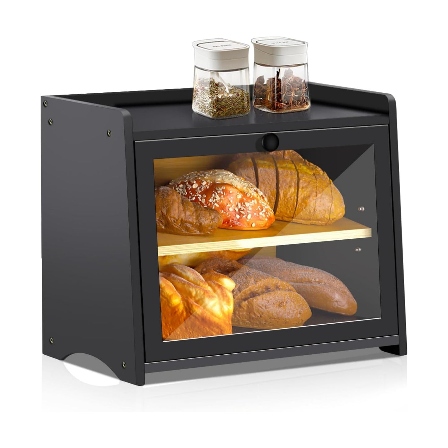 Bamboo Bread Box for Kitchen Countertop, Large Bread Storage Container Bin 2 Layer Breadbox Holder for Kitchen Counter