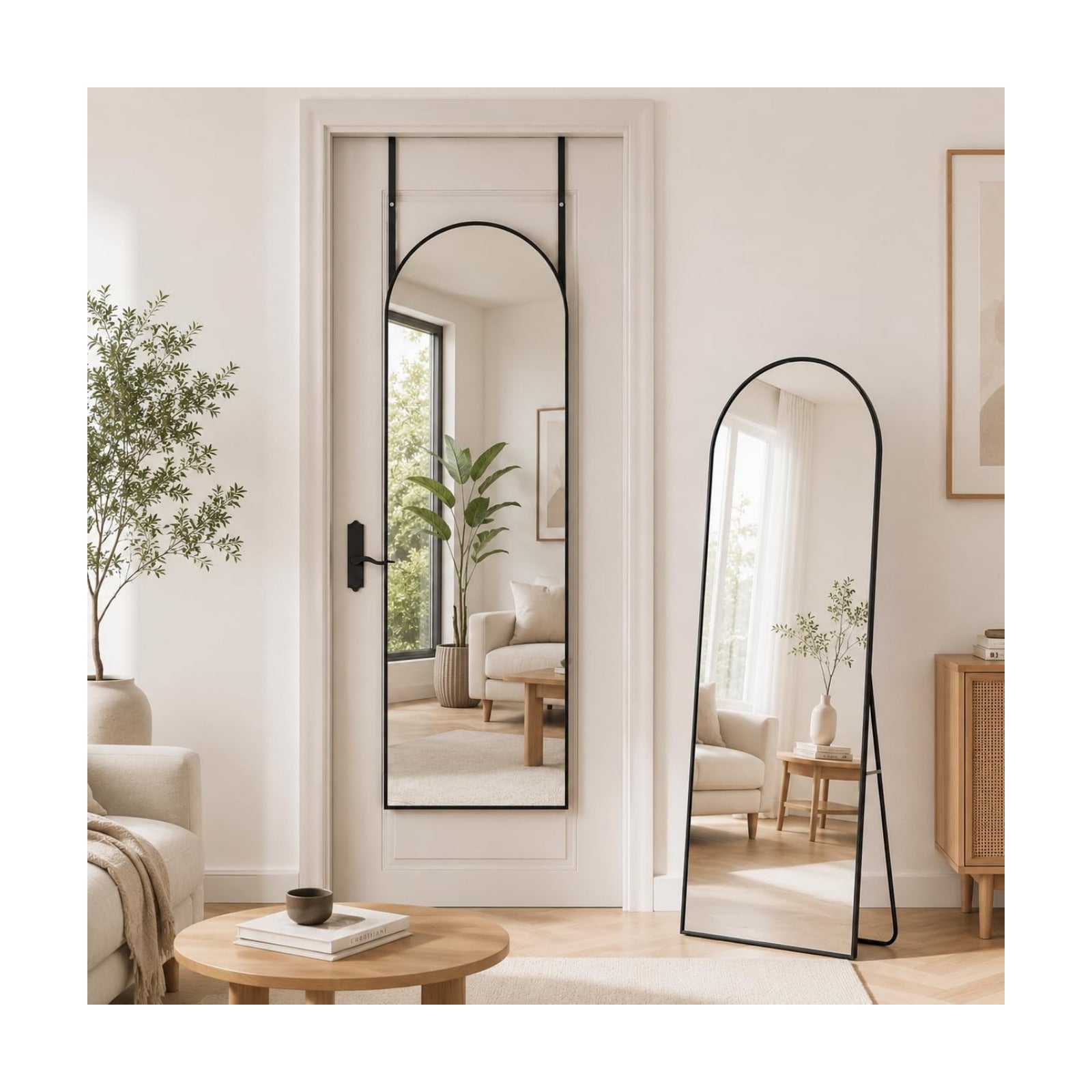 Antok 56" x14” Arched Full Length Mirror, Floor Mirror with Stand,Black