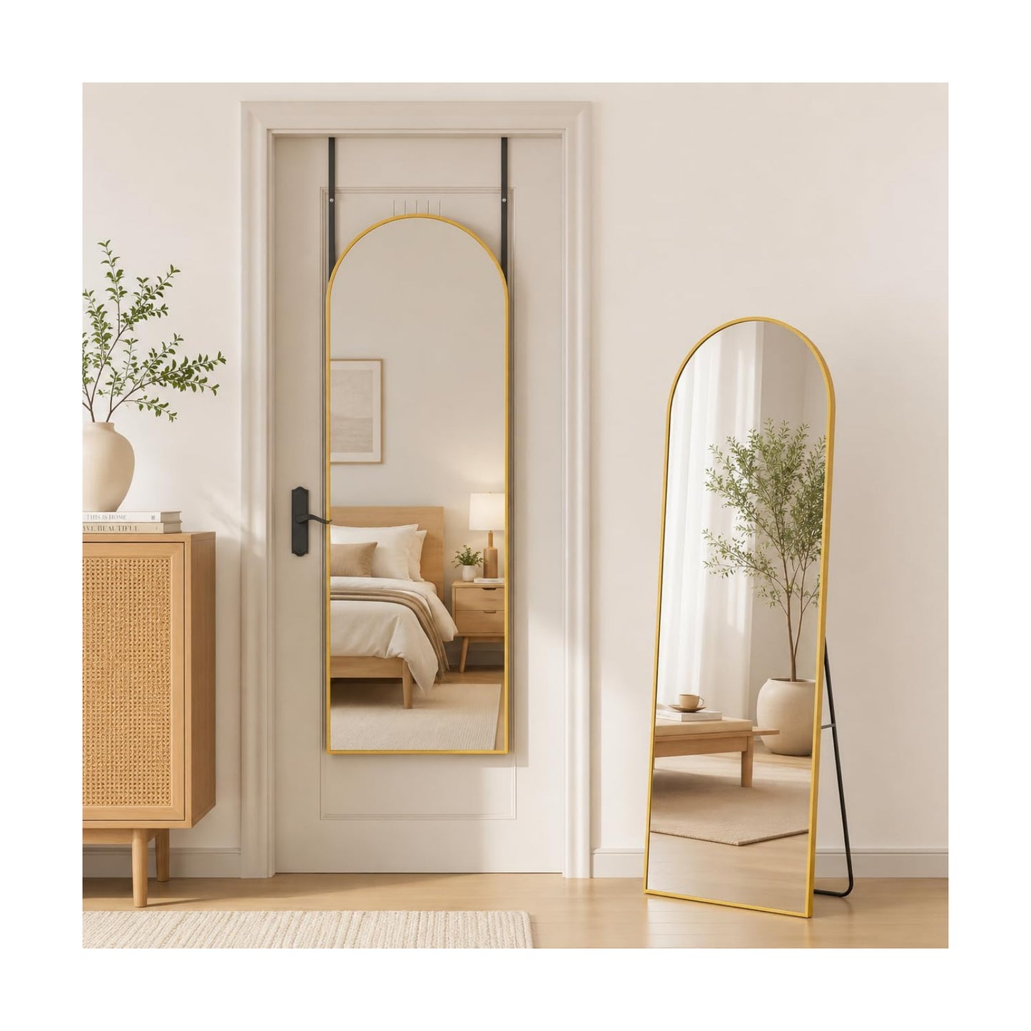 Antok 56" x14” Arched Full Length Mirror, Floor Mirror with Stand,Gold