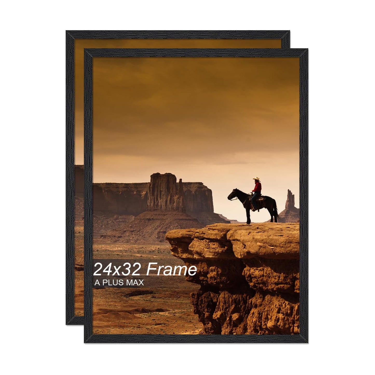 A PLUS MAX 24x32 Picture Frame Set of 2 Black Light Weight Wall Mount | 24 x 32 Inch Black Wood-grain Engineered Wood