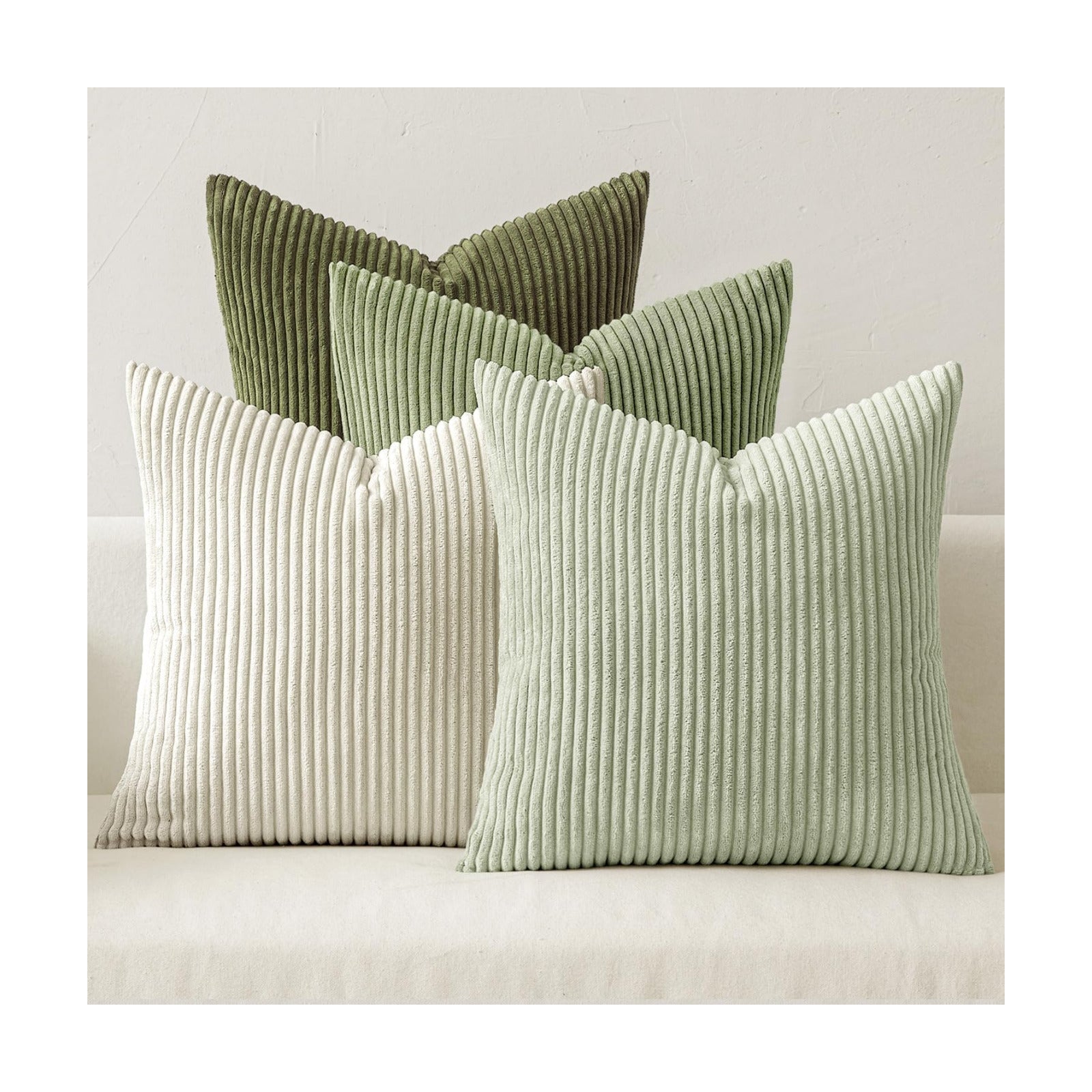 MIULEE Soft Corduroy Decorative Throw Pillow Covers Light Green 18x18