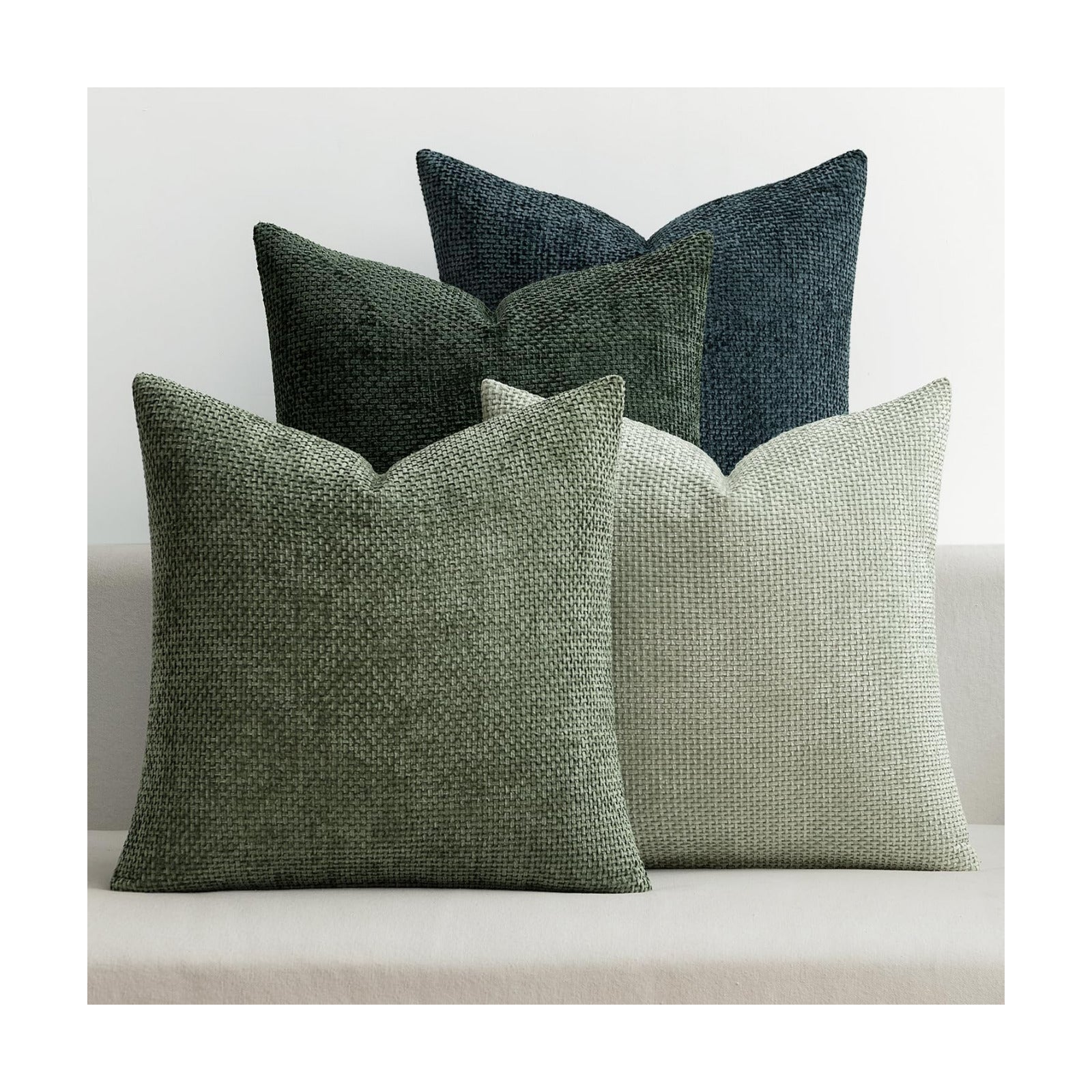 Couch Throw Pillow Covers Soft Decorative Chenille Pillow Covers / 18 x 18 / Green Forest / Set of 4