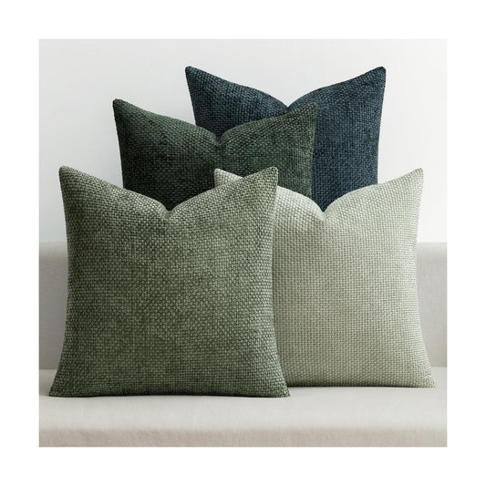 Couch Throw Pillow Covers Soft Decorative Chenille Pillow Covers / 18 x 18 / Green Forest / Set of 4