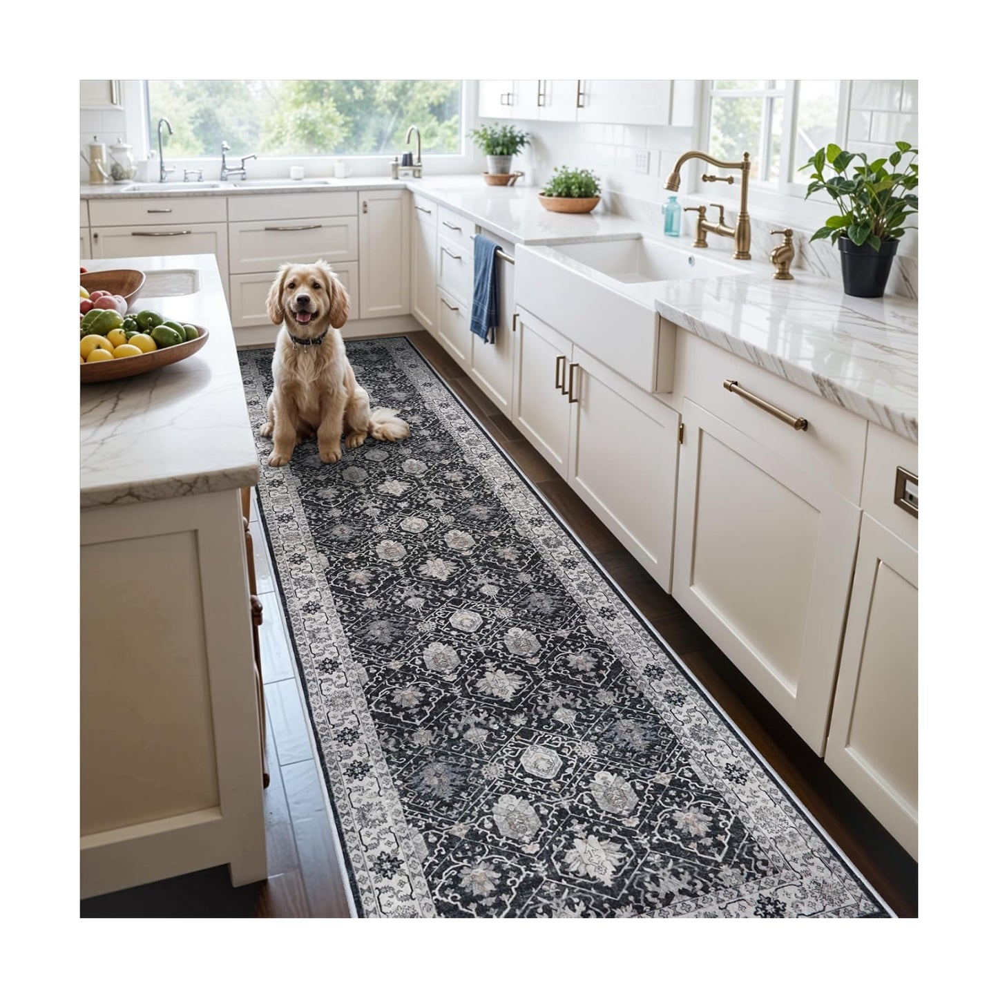 Washable 3x25 Extra Long Runners: Oriental Soft Non-Slip Hallway Runner Rugs for Kitchen Dining Room Indoor Low Pile
