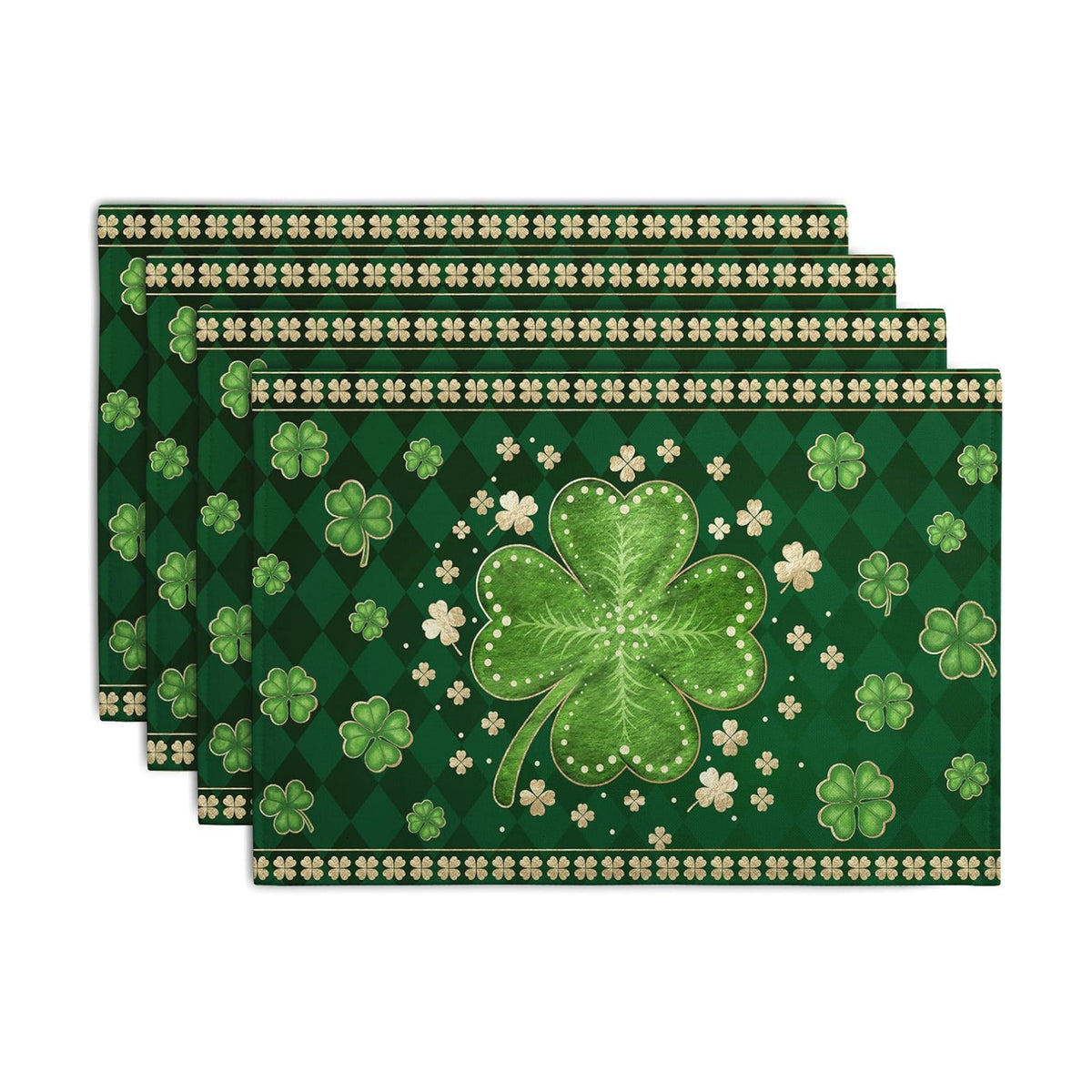 Green Shamrock St Patricks Day Placemats Set of 4 Lucky Clover Plaid Check Table Mat 12x18 Inch St. Patrick's Day Seasonal Holiday Place Mats Spring Linen Placemat for Party Kitchen Dining Decor