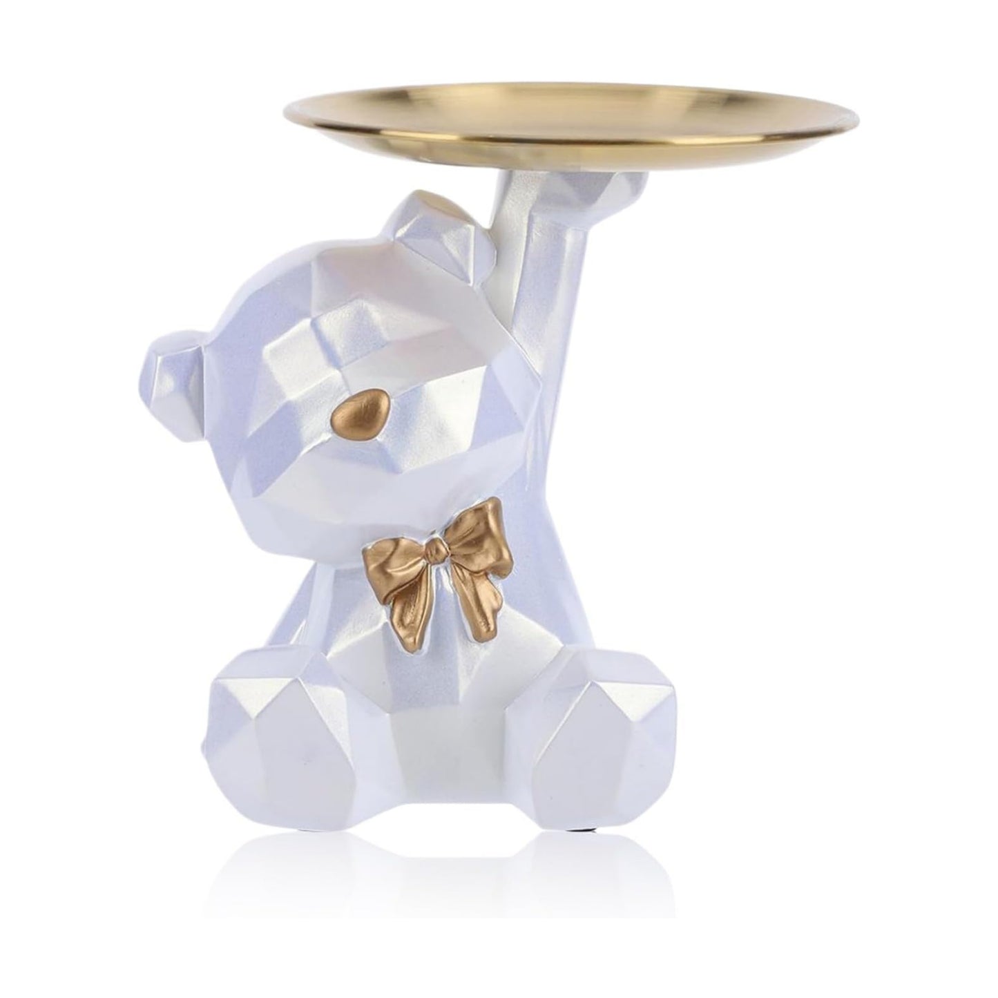 2025 New Geometric Bear Storage Tray Resin Lovely Nordic Bear Sculptures Keys / Shiny Style-white