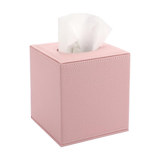 Tissue Box Cover Square Tissue Box Stylish PU Tissue Box Holder / Pink