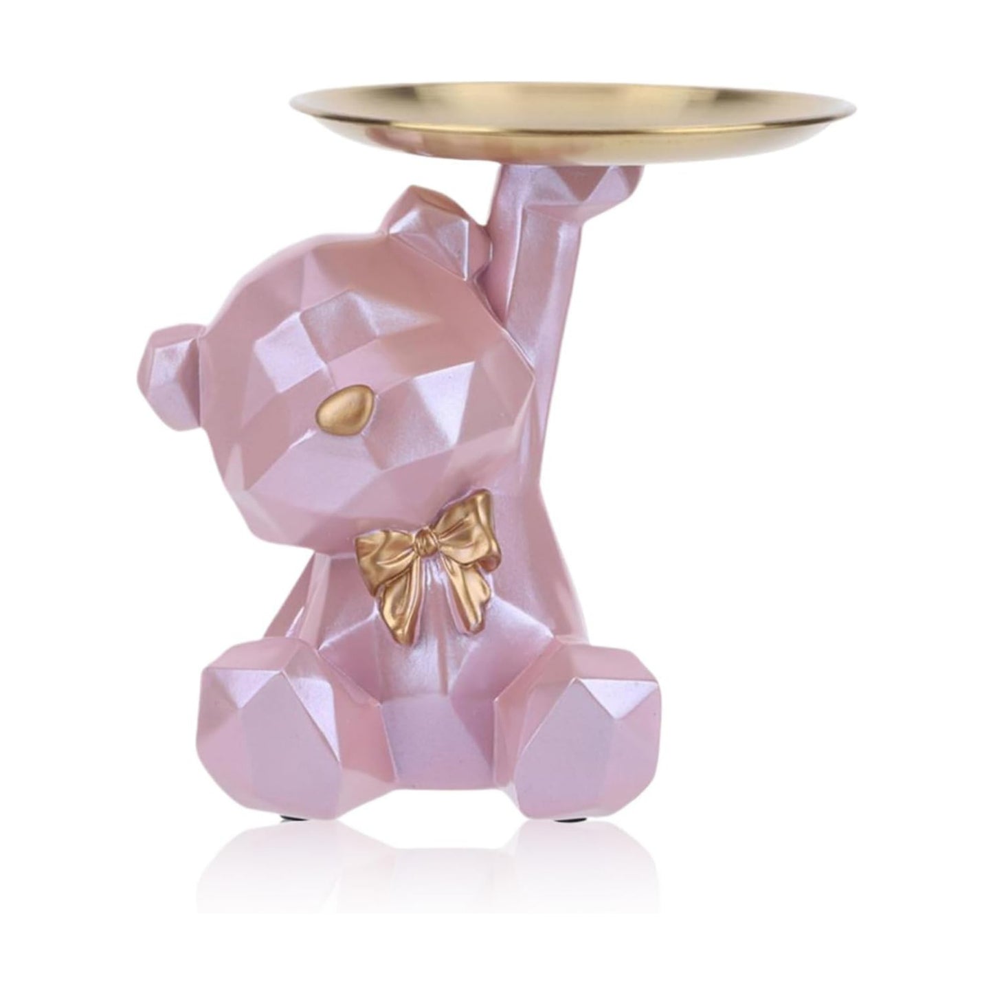 2025 New Geometric Bear Storage Tray Resin Lovely Nordic Bear Sculptures Keys / Shiny Style-pink
