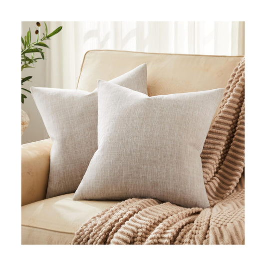 Rustic Cotton Linen Throw Pillow Covers / Taupe / 18 x 18 / Set of 2