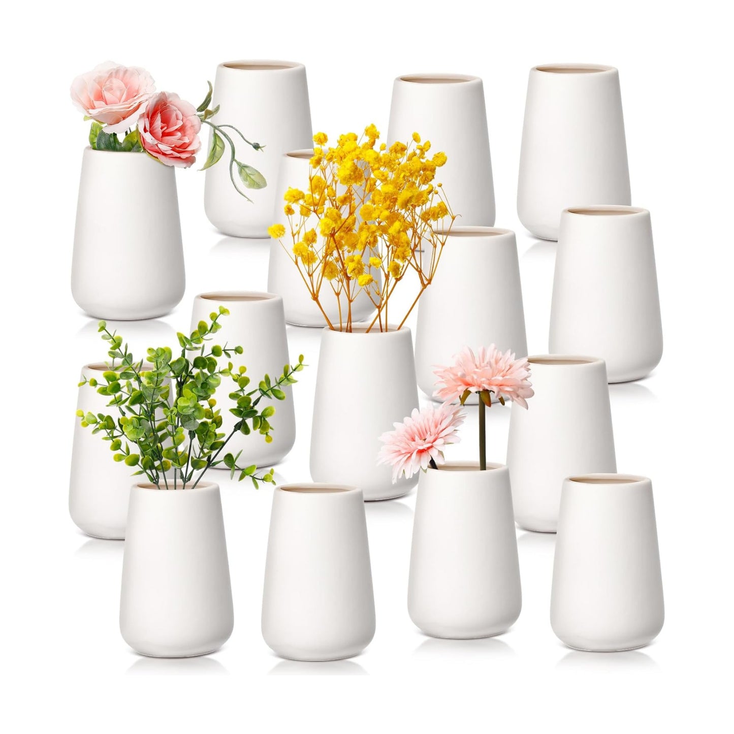 Ceramic Bud Vases Bulk Boho Small Flower Vase Ceramic Vases / 3.9"*2.76 / Basic / White / Set of 15