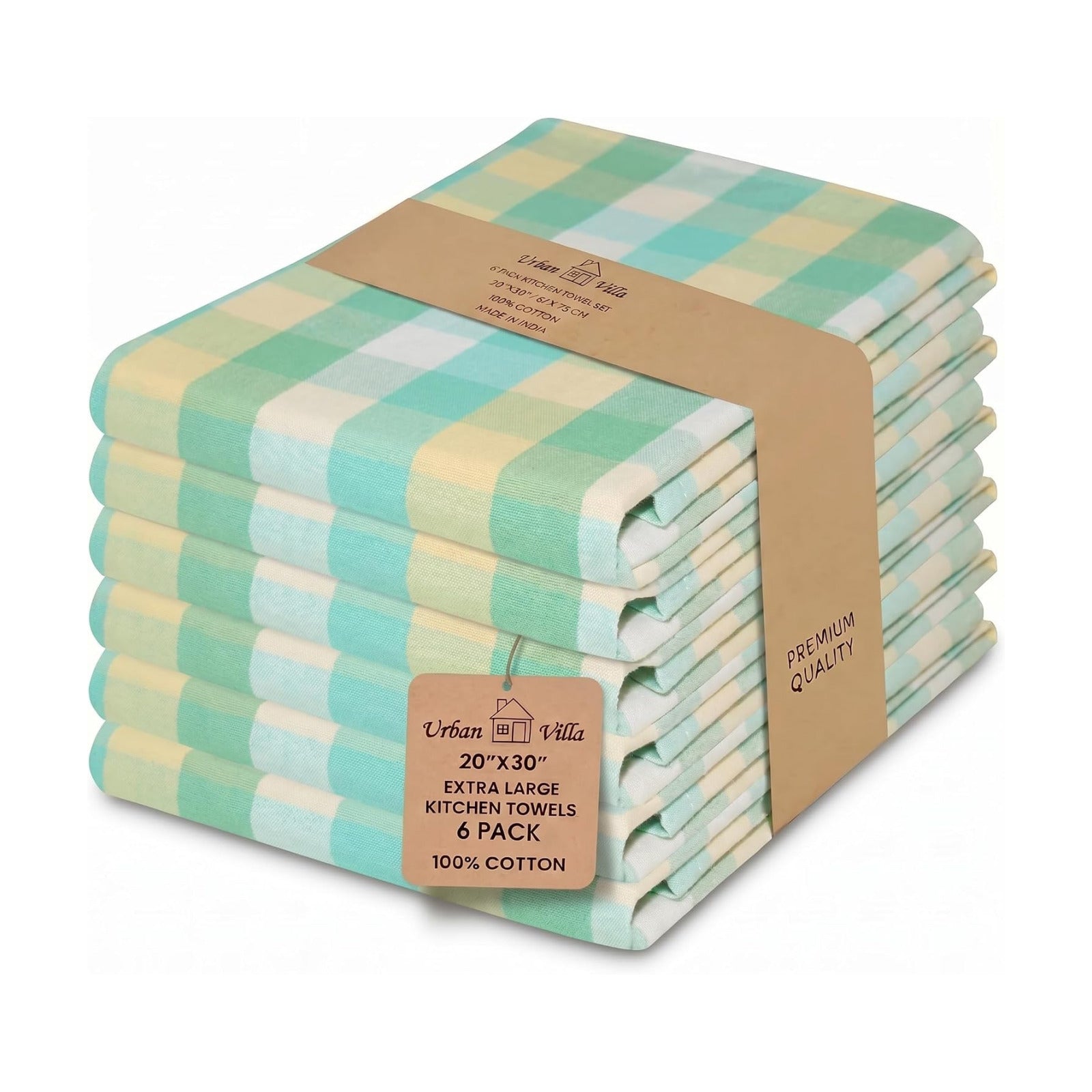 Urban Villa Kitchen Towels Cotton Dish Towels 20”x30” (Set of 6) Greensand