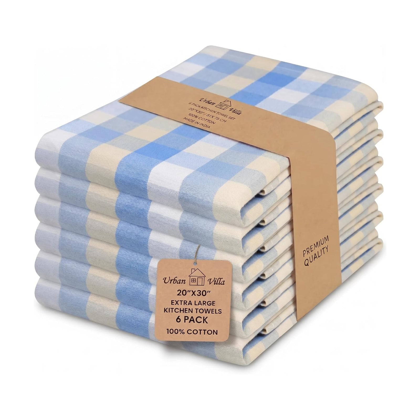 Urban Villa Kitchen Towels Cotton Dish Towels 20”x30” (Set of 6) Bluesand