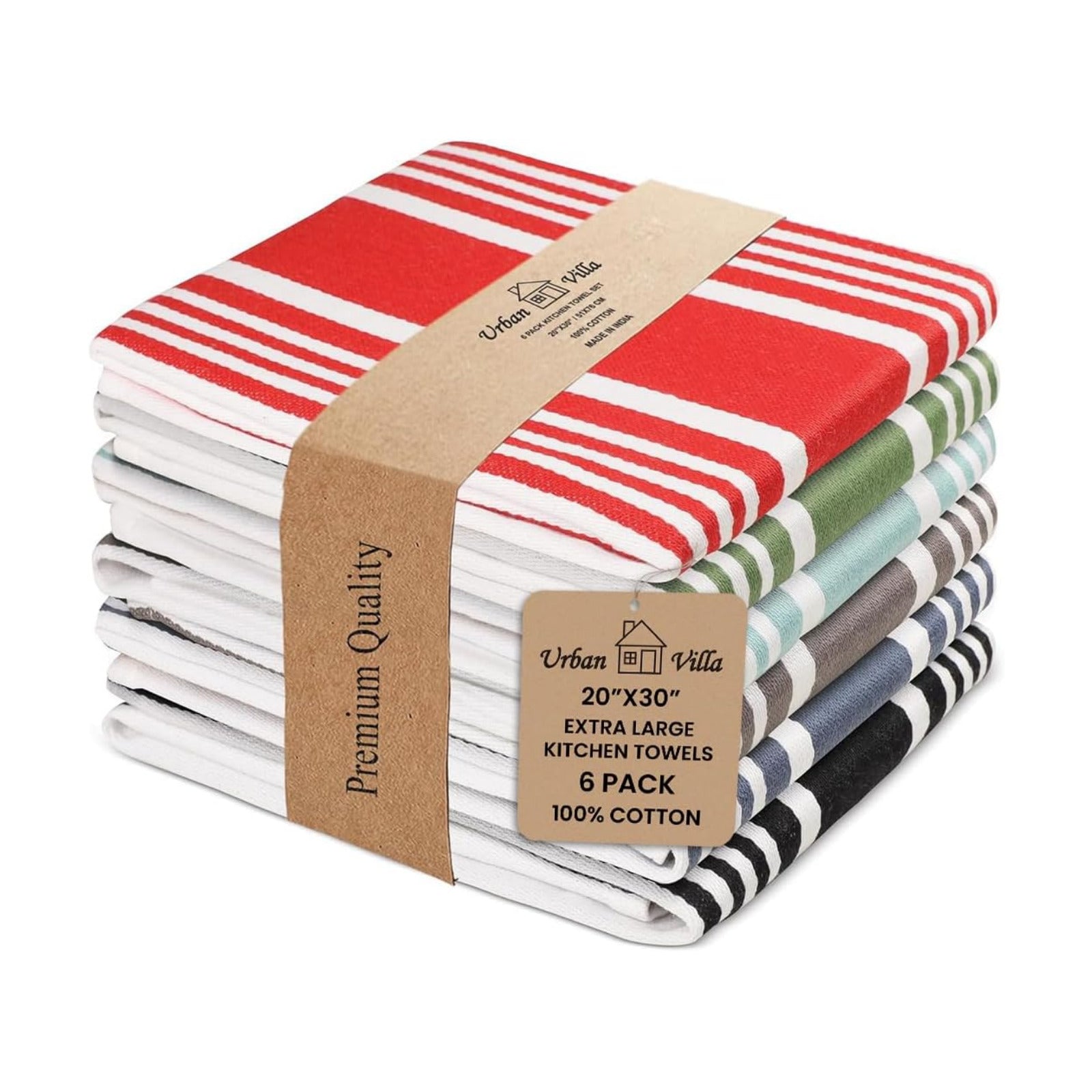 Urban Villa Kitchen Towels Cotton Dish Towels 20”x30” (Set of 6) Multi