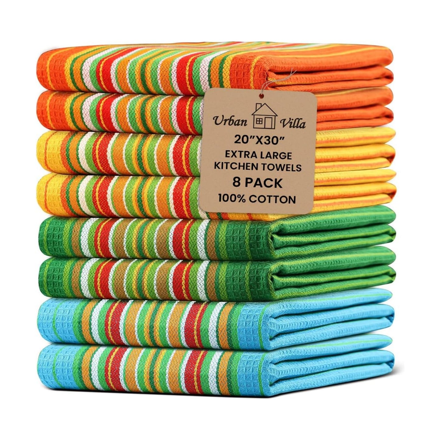 Urban Villa Kitchen Towels Cotton Dish Towels 20”x30” (Set of 8) Multi
