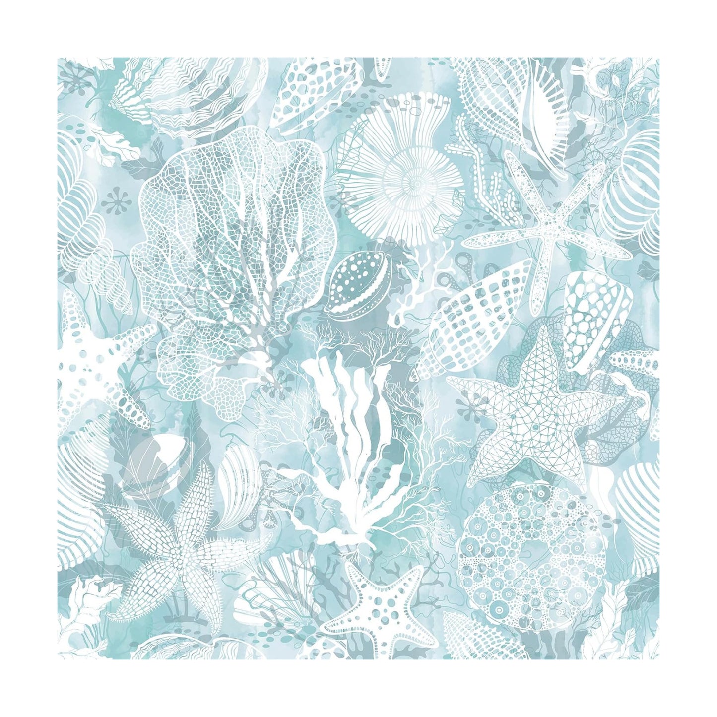 Blue Coastal Wallpaper Peel and Stick Self Adhesive Contact Paper / 17.5 x 276 / Blue Ocean