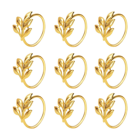 KPOSIYA Set of 50 Leaf Napkin Rings Metal Gold Napkin Holder Table Napkin Rings for Thanksgiving Day Christmas Dinning