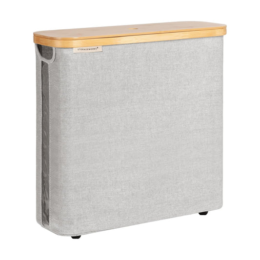 StorageWorks Toilet Paper Storage Basket with Bamboo Lid & Window | See Rolls at a Glance with Clear Window, Holds 16