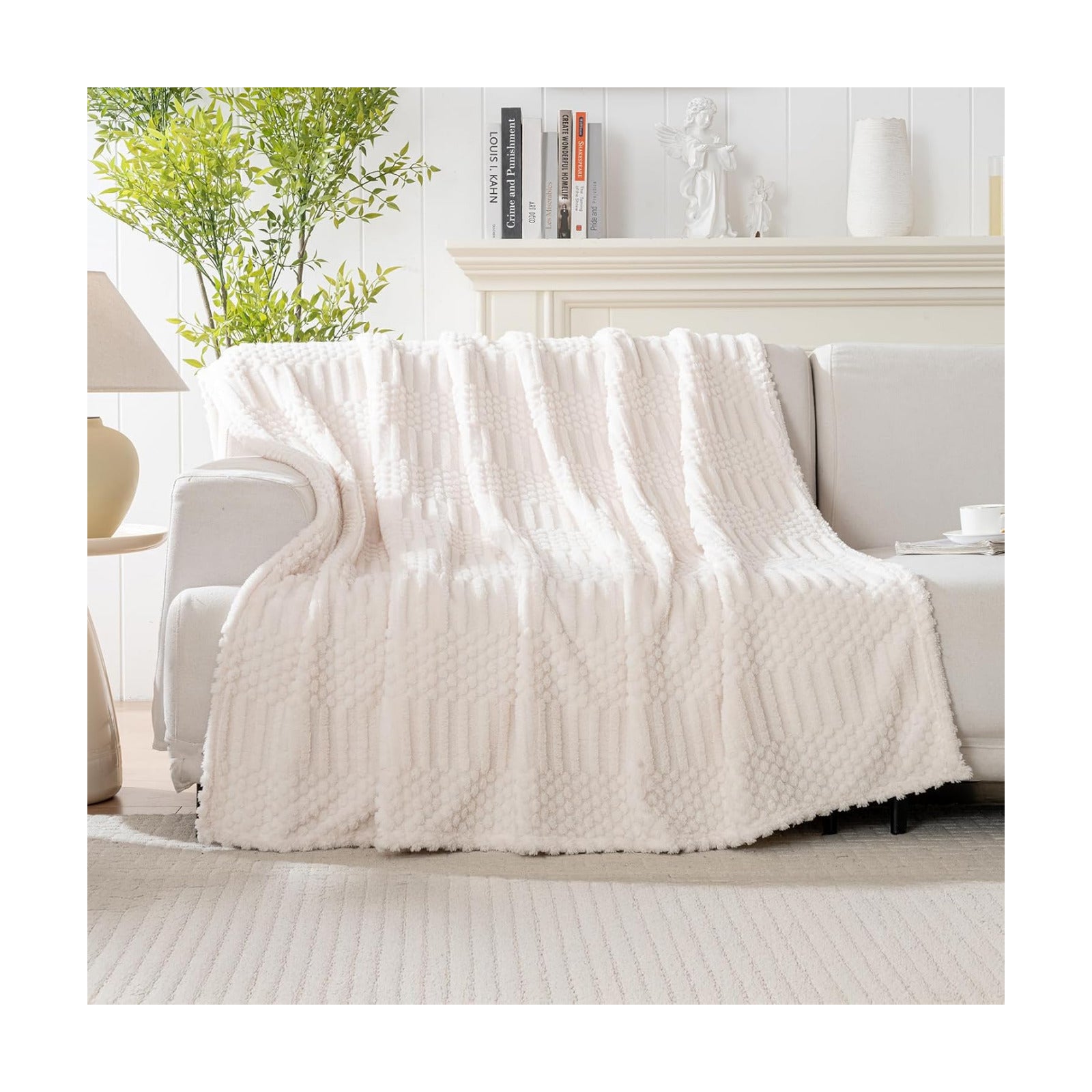 Beige Throw Blanket - Soft & Fluffy Fleece, Cute & Aesthetic, Perfect for Sofa, Couch, Chair, Bed, Living Room &