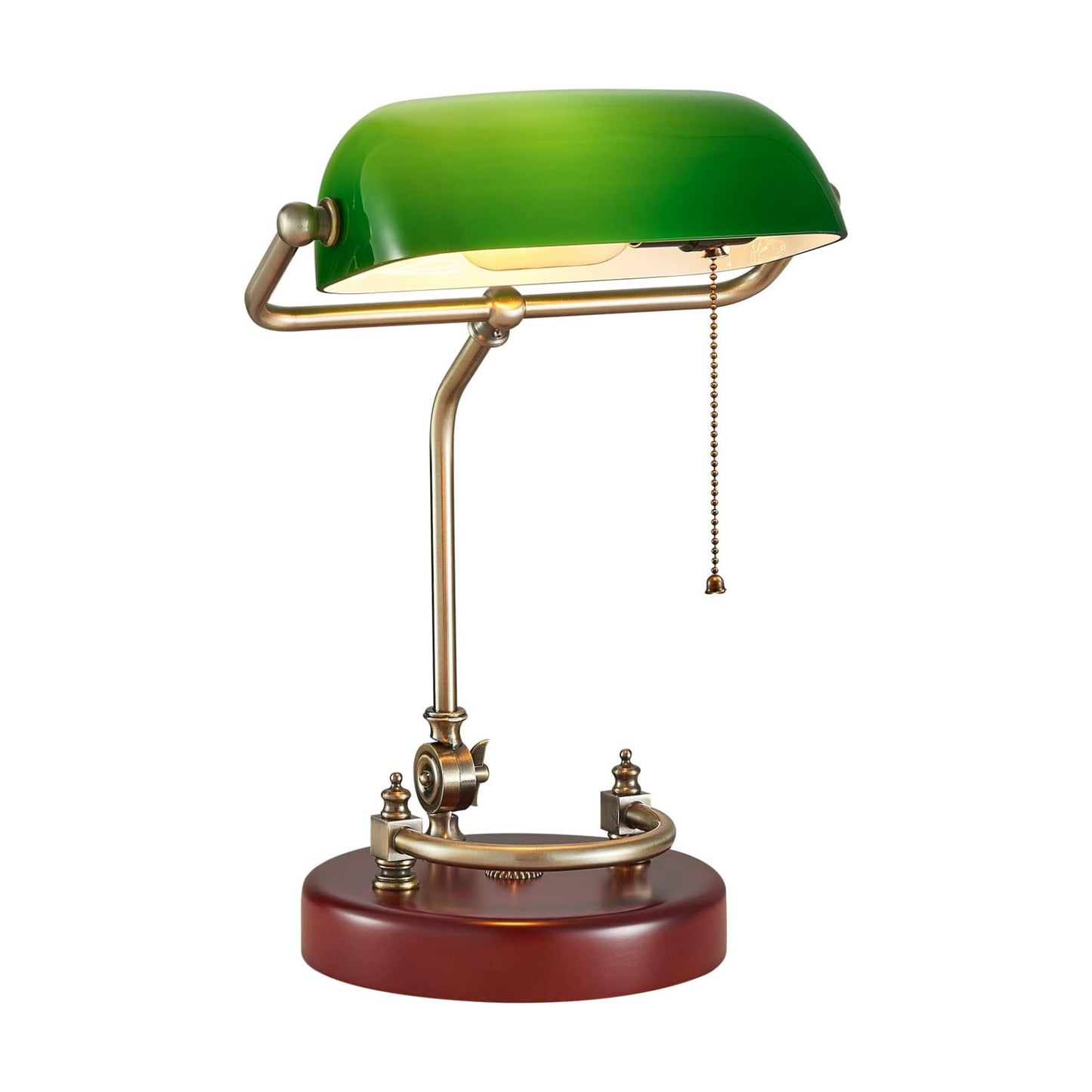Bankers Lamp Traditional Green Glass Desk Lamp Solid Wood Pull Chain Switch | Plug in Antique Study Reading Library