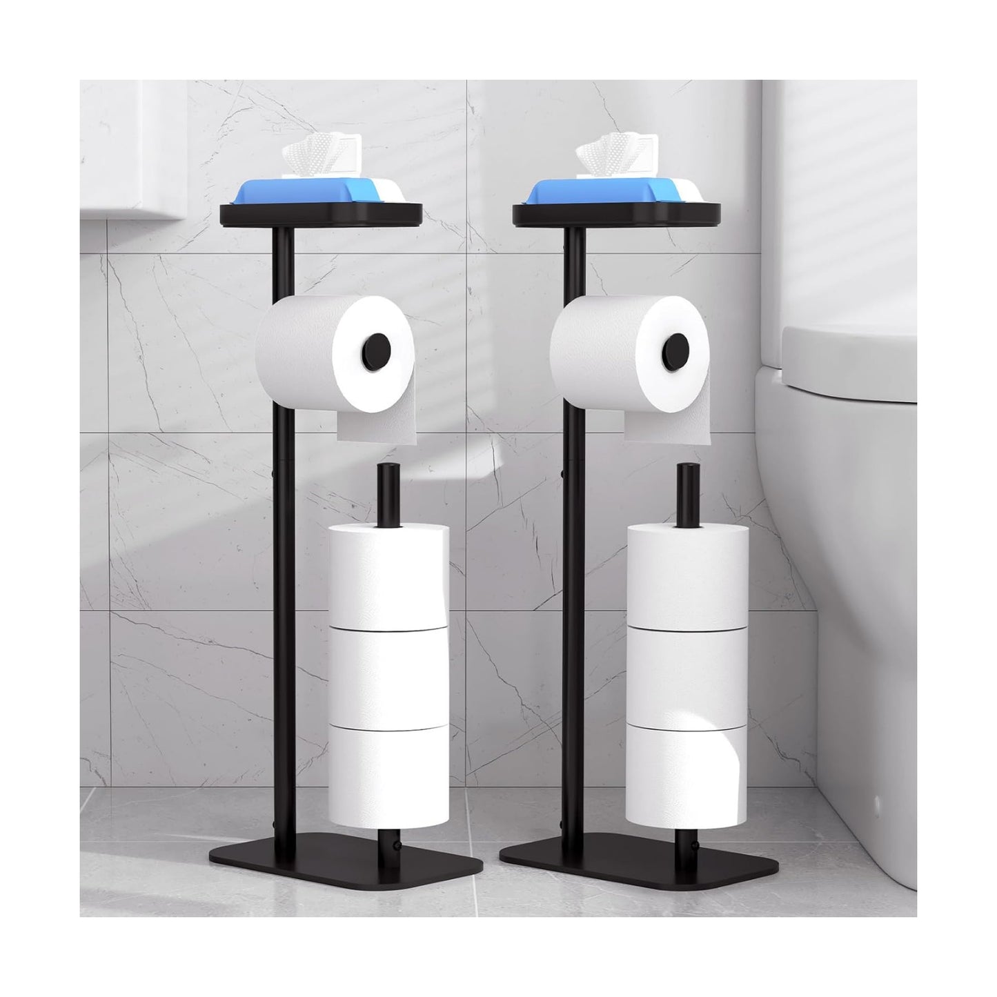 Kitsure Toilet Paper Holder Free Standing – Rustproof Metal Toilet Paper Stand for 4 Rolls with Anti-Slip Base and