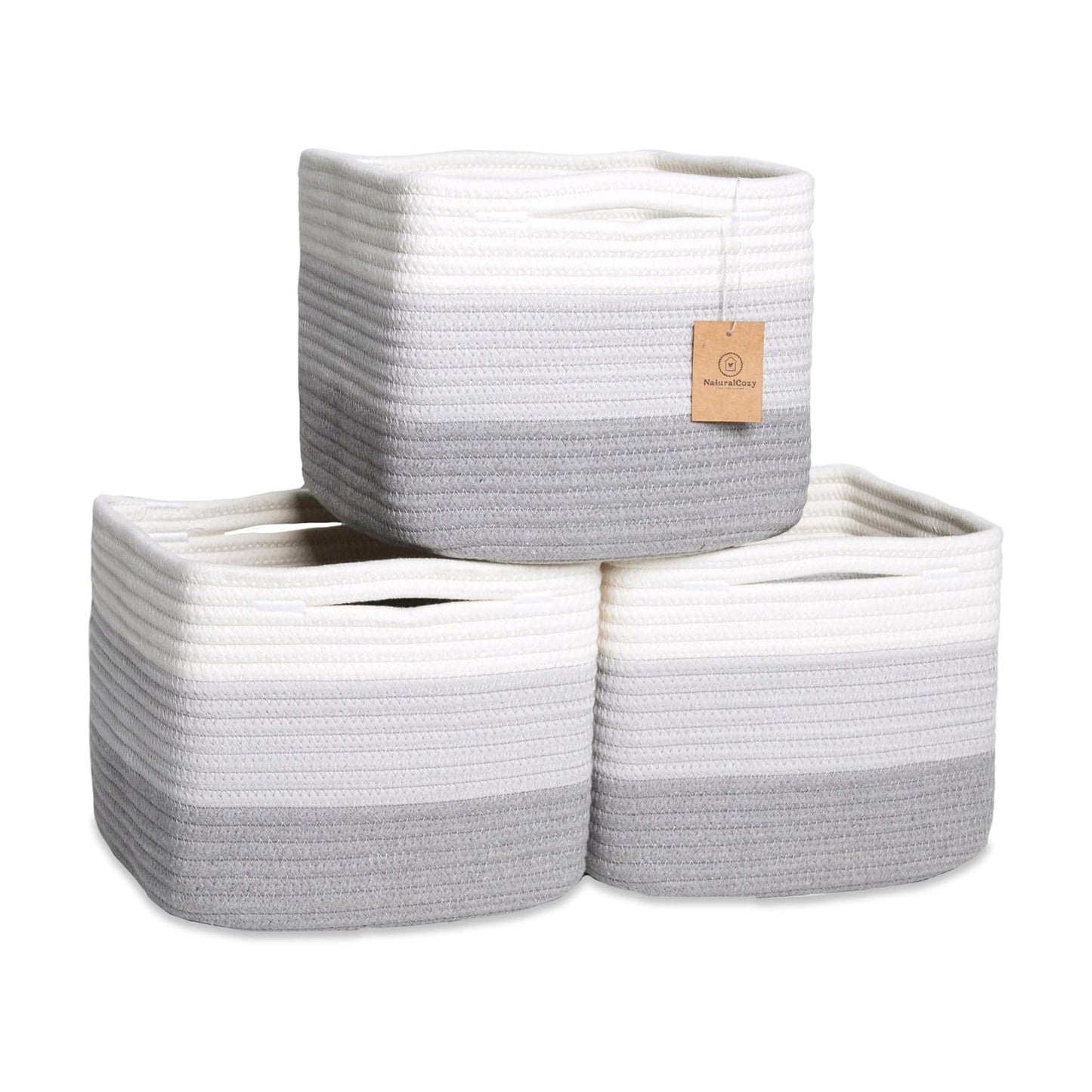 Storage Cubes "Cotton Rope Woven Baskets for Organizing / 3-tone Gray / 9 x 9 x 7 / Set of 3