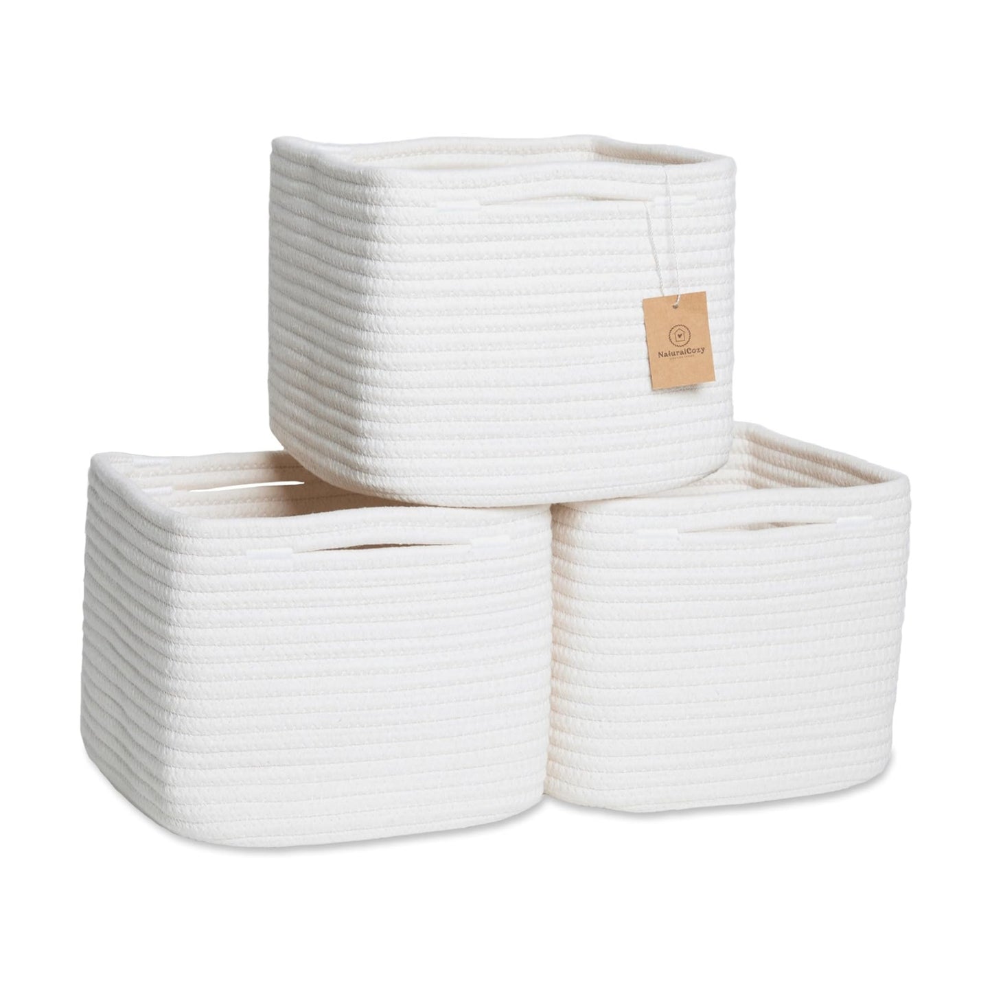 Storage Cubes "Cotton Rope Woven Baskets for Organizing / Off White / 9 x 9 x 7 / Set of 3