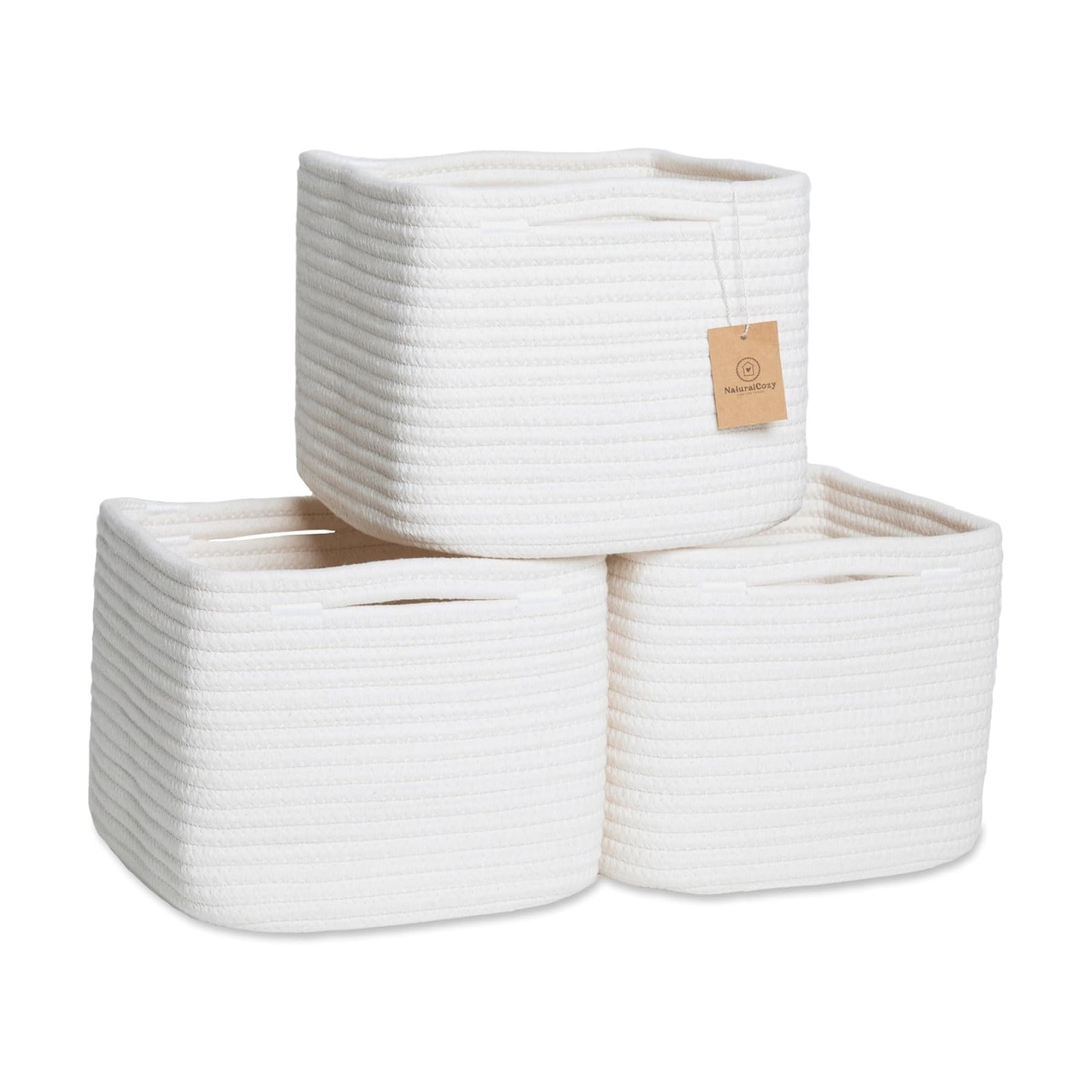 Storage Cubes "Cotton Rope Woven Baskets for Organizing / Off White / 9 x 9 x 7 / Set of 3