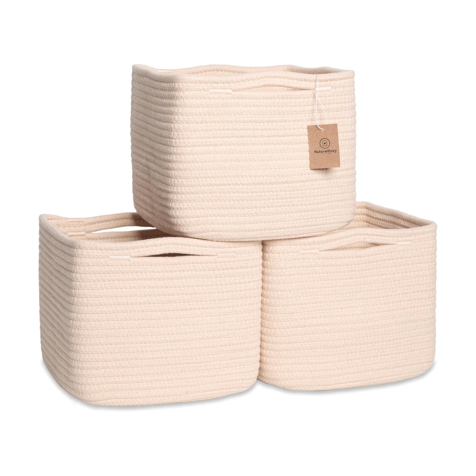 Storage Cubes "Cotton Rope Woven Baskets for Organizing / Beige / 9 x 9 x 7 / Set of 3