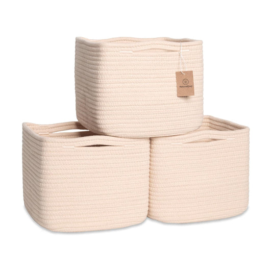 Storage Cubes "Cotton Rope Woven Baskets for Organizing / Beige / 9 x 9 x 7 / Set of 3