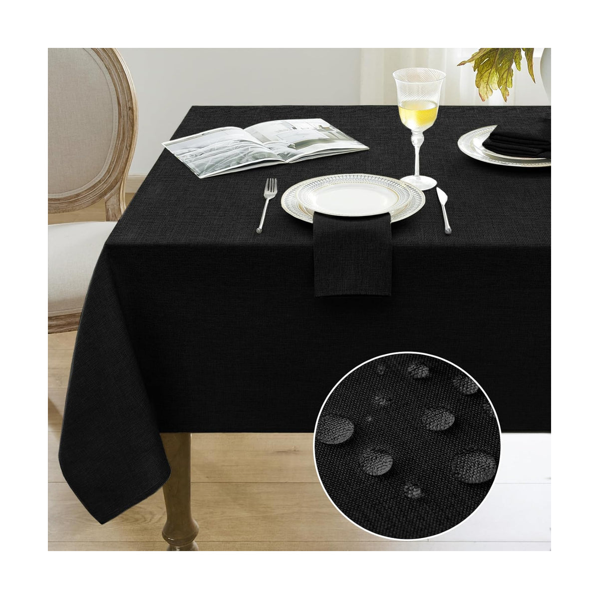 Softalker Black Tablecloths Rectangular 84x60 inch Linen Textured Table Cloth Waterproof, Stain and Wrinkle Resistant, Outdoor Table Cloth for 6 Foot Rectangle Tables Decor for Party Holiday Birthday