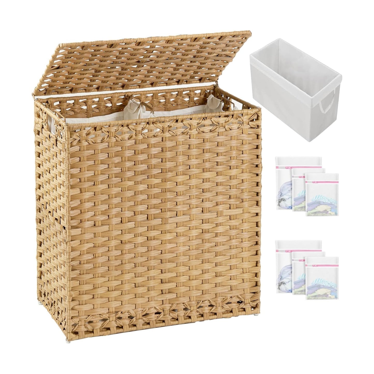 Lid Wicker Laundry Basket 112 L Laundry Hampers Handwoven Rattan Clothes Hamper / Natural / 29.6 Gal