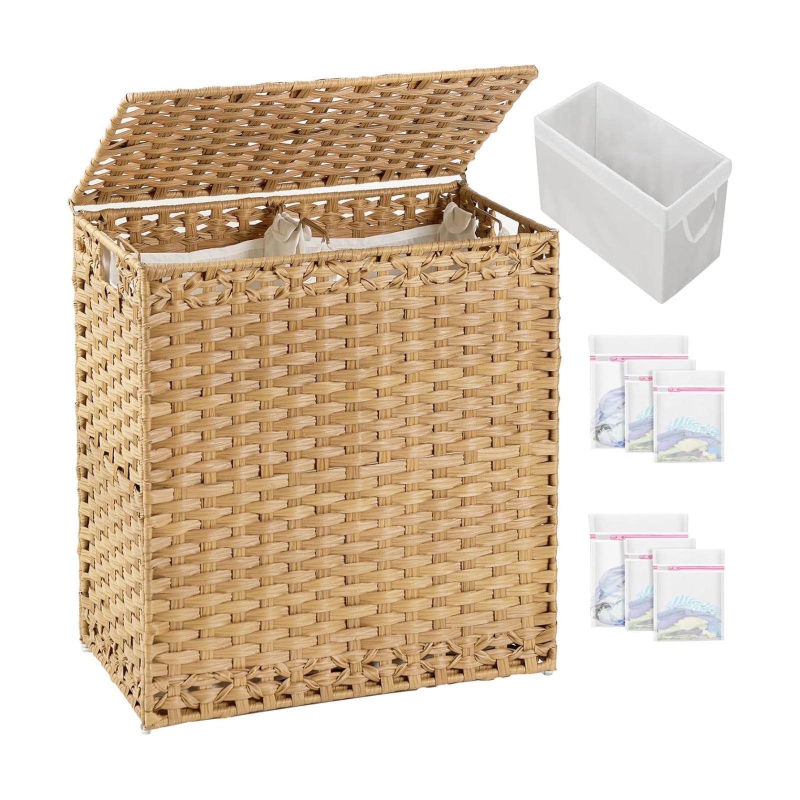 Lid Wicker Laundry Basket 112 L Laundry Hampers Handwoven Rattan Clothes Hamper / Natural / 29.6 Gal