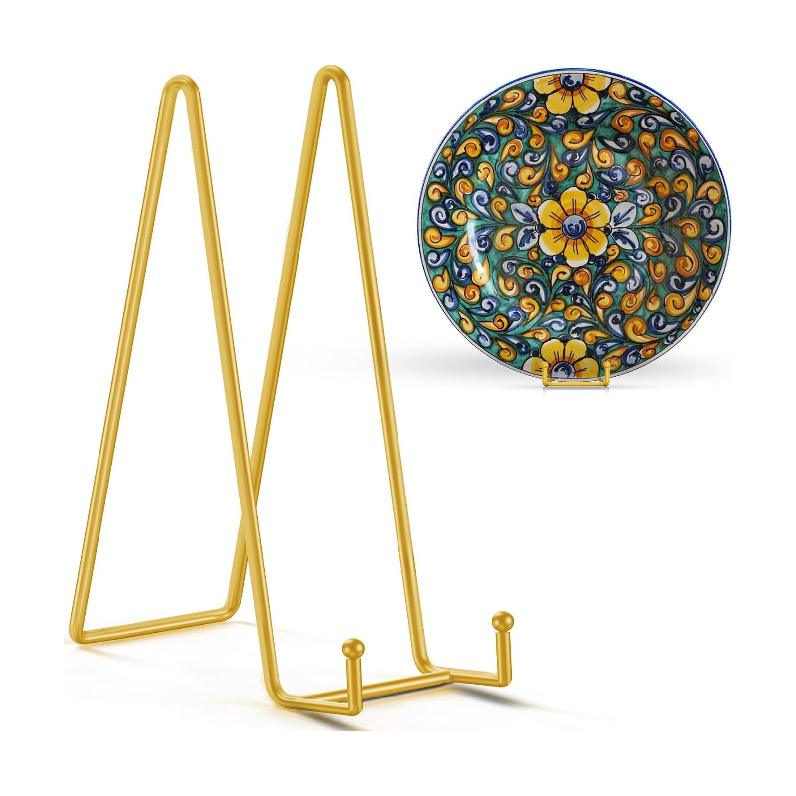 TR-LIFE 14 Inch Gold Metal Plate Stand (2 Pack) - Heavy Duty Display Easel for Large Plates, Frames, Platters and Art