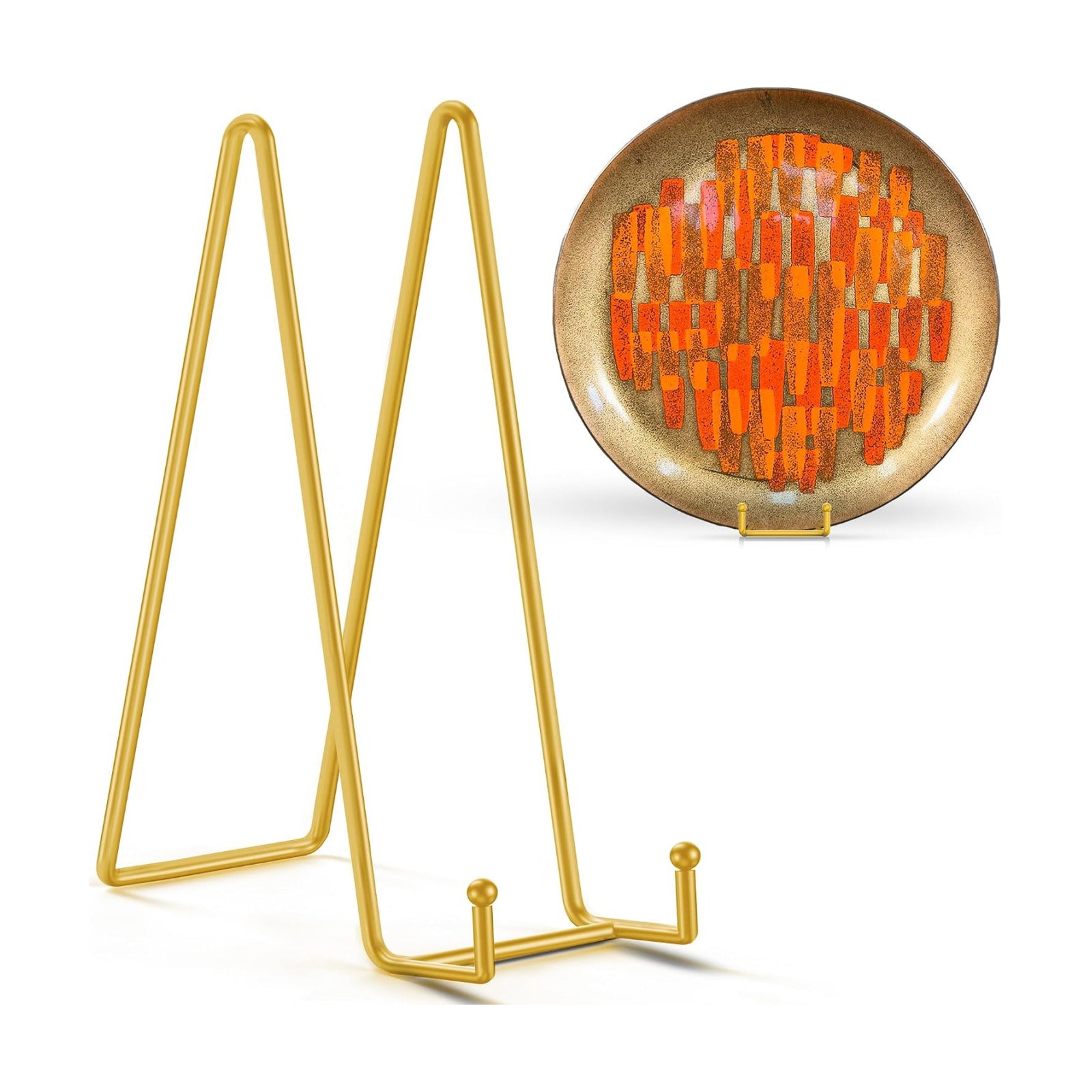 TR-LIFE 16 Inch Gold Metal Plate Stand (2 Pack) - Heavy Duty Display Stand for Extra-Large Plates, Frames, Platters and