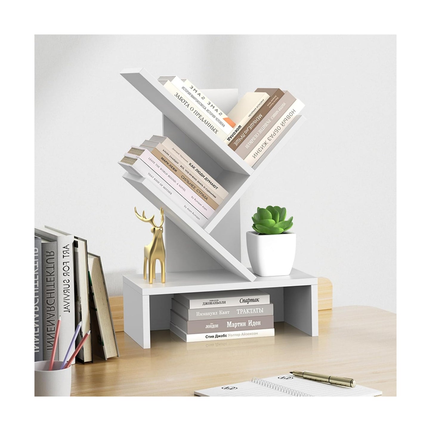 Compact Book Holder for Small Spaces / 4-tier-white