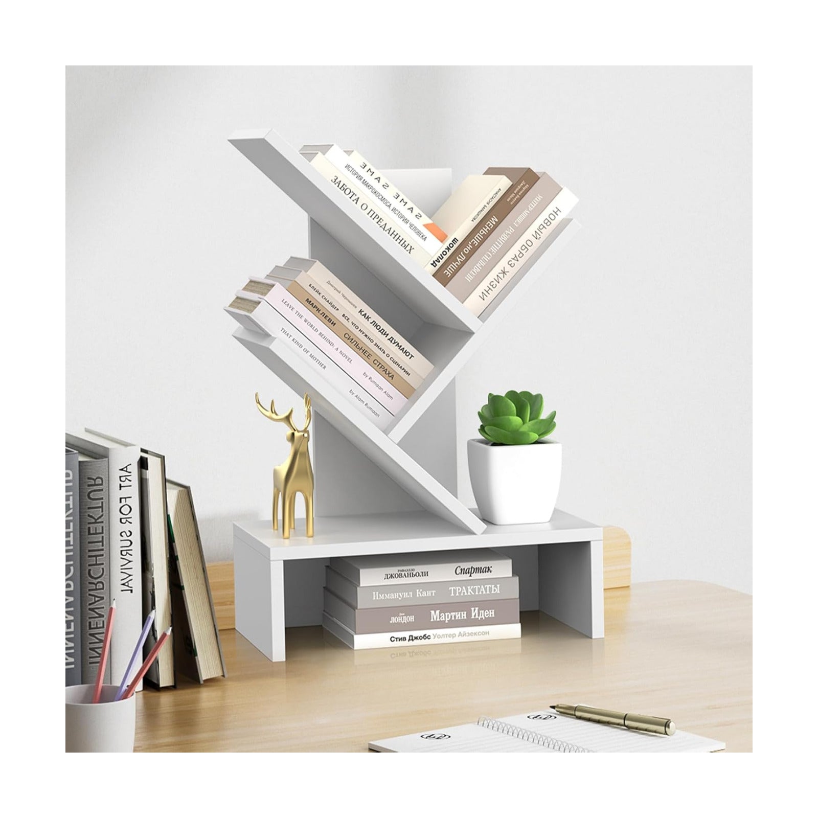 Compact Book Holder for Small Spaces / 4-tier-white