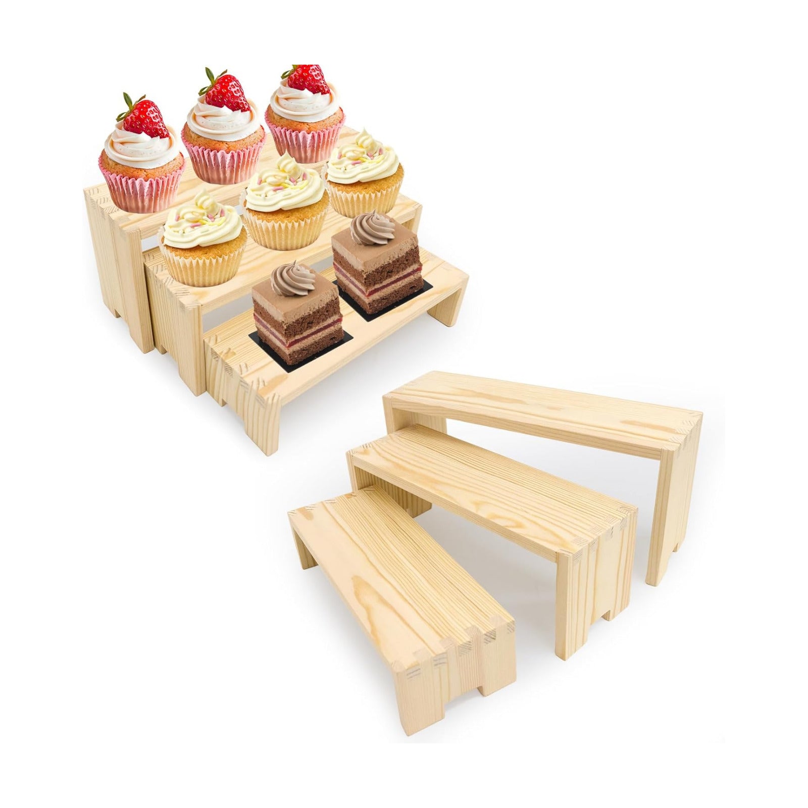 Tier Rectangular Stands / Natural Wood / 2 x 3 / Set of 6