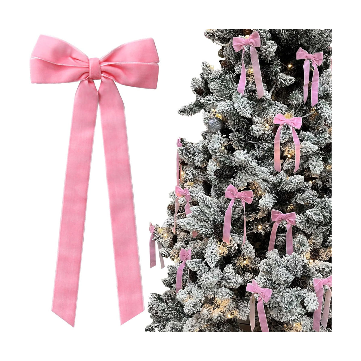 12Pcs Pink Velvet Bows Christmas Tree Decorations,5in x 10in Xams Ornaments