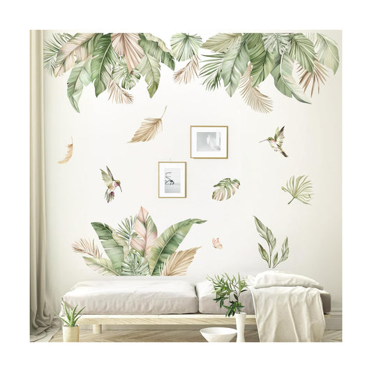 Boho Tropical Leaves Wall Decals Palm Leaf Hanging Vine Plants Wall Stickers / Boho Leaves / Green