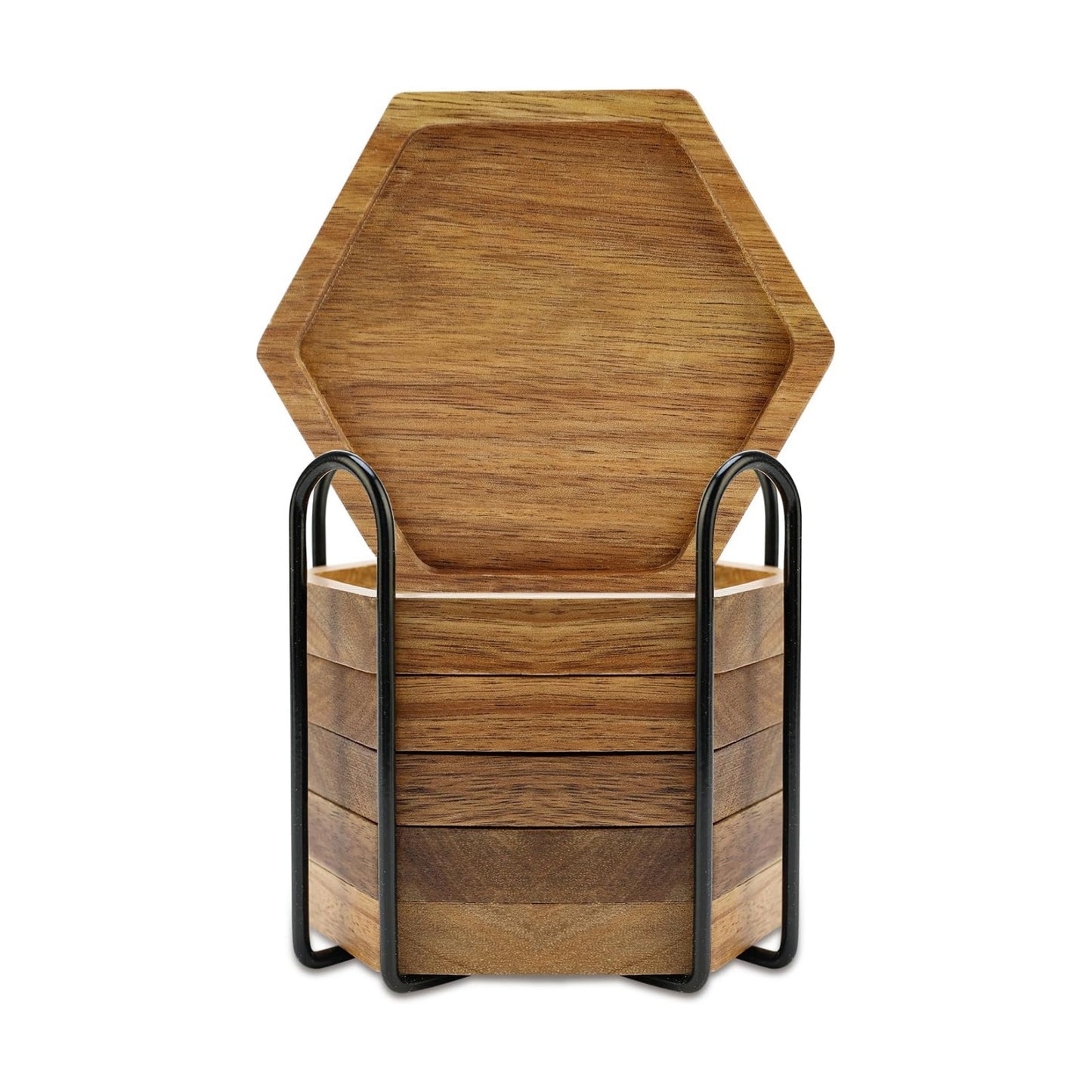 Holder Wooden Coaster Drink Coffee Table Decoration Kitchen Decor Gift / Hexagon / Set of 6