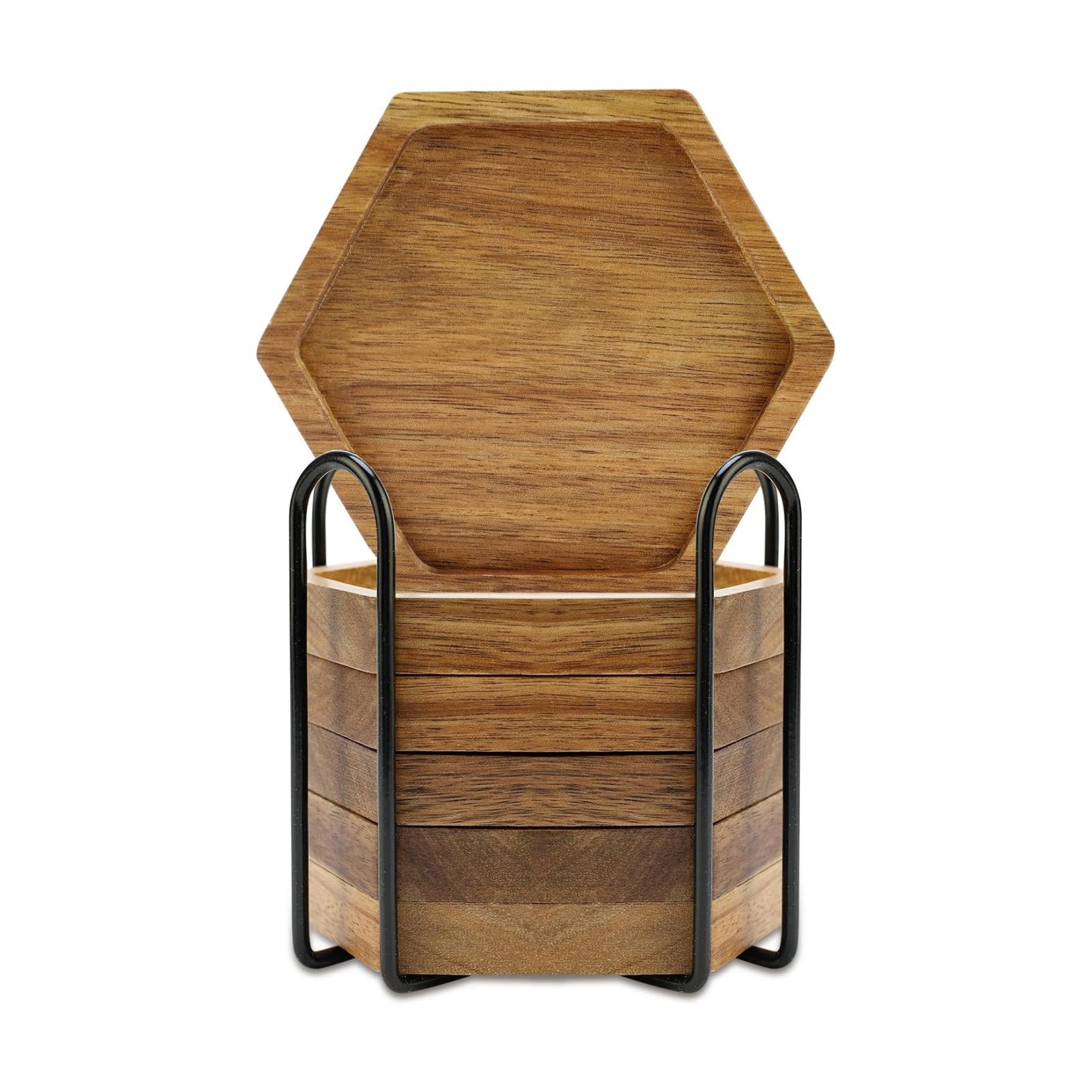 Holder Wooden Coaster Drink Coffee Table Decoration Kitchen Decor Gift / Hexagon / Set of 6