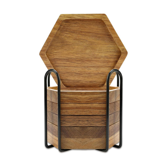 Holder Wooden Coaster Drink Coffee Table Decoration Kitchen Decor Gift / Hexagon / Set of 6