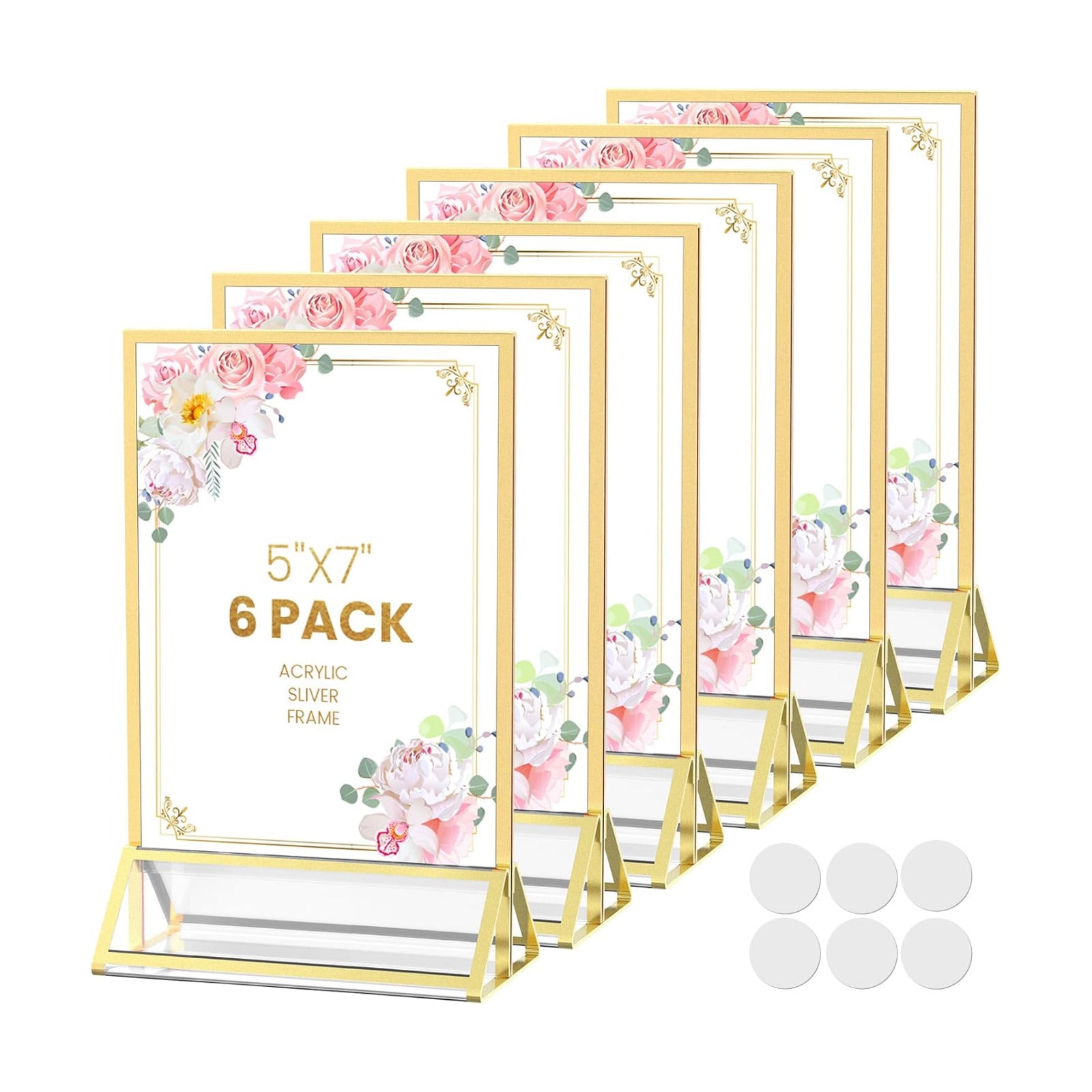 Acrylic Sign Holder Double-Sided Frames Flyer Display Stand for Menu / 5 x 7 / Gold / Set of 6