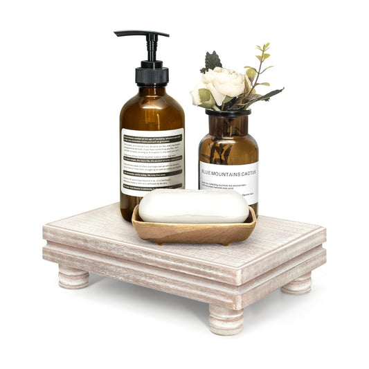 Decorative Tray Wood Pedestal Stand / Natural