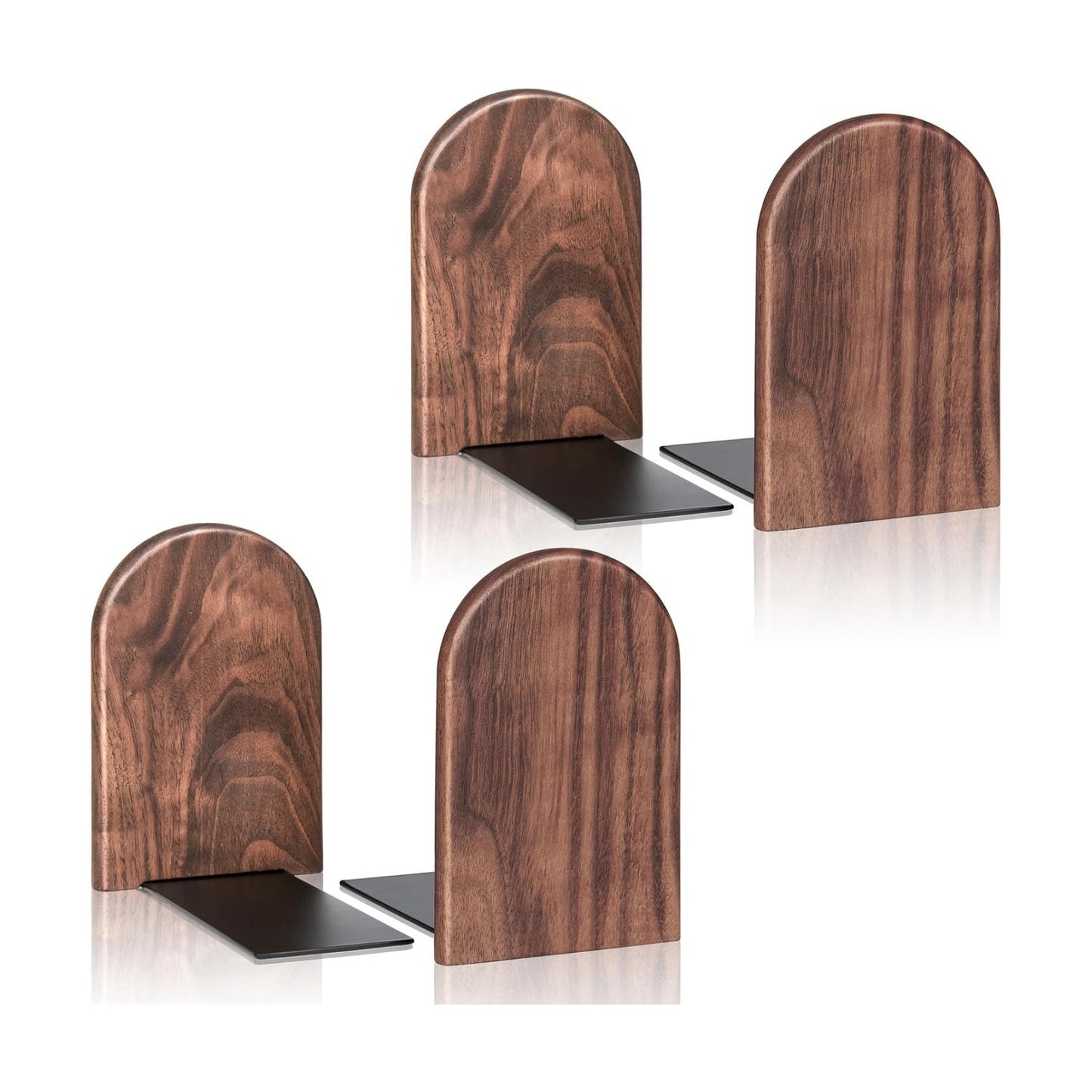 Wooden Bookends / Holds Heavy Books / 2pair / Arch Blackwalnut