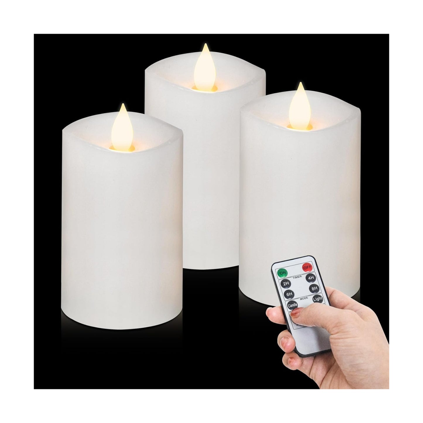 3PCS, 3 x 5 inches Flameless Candle with Remote Control, 3D Flickering Wick, Real Wax Pillar LED Candles, Battery