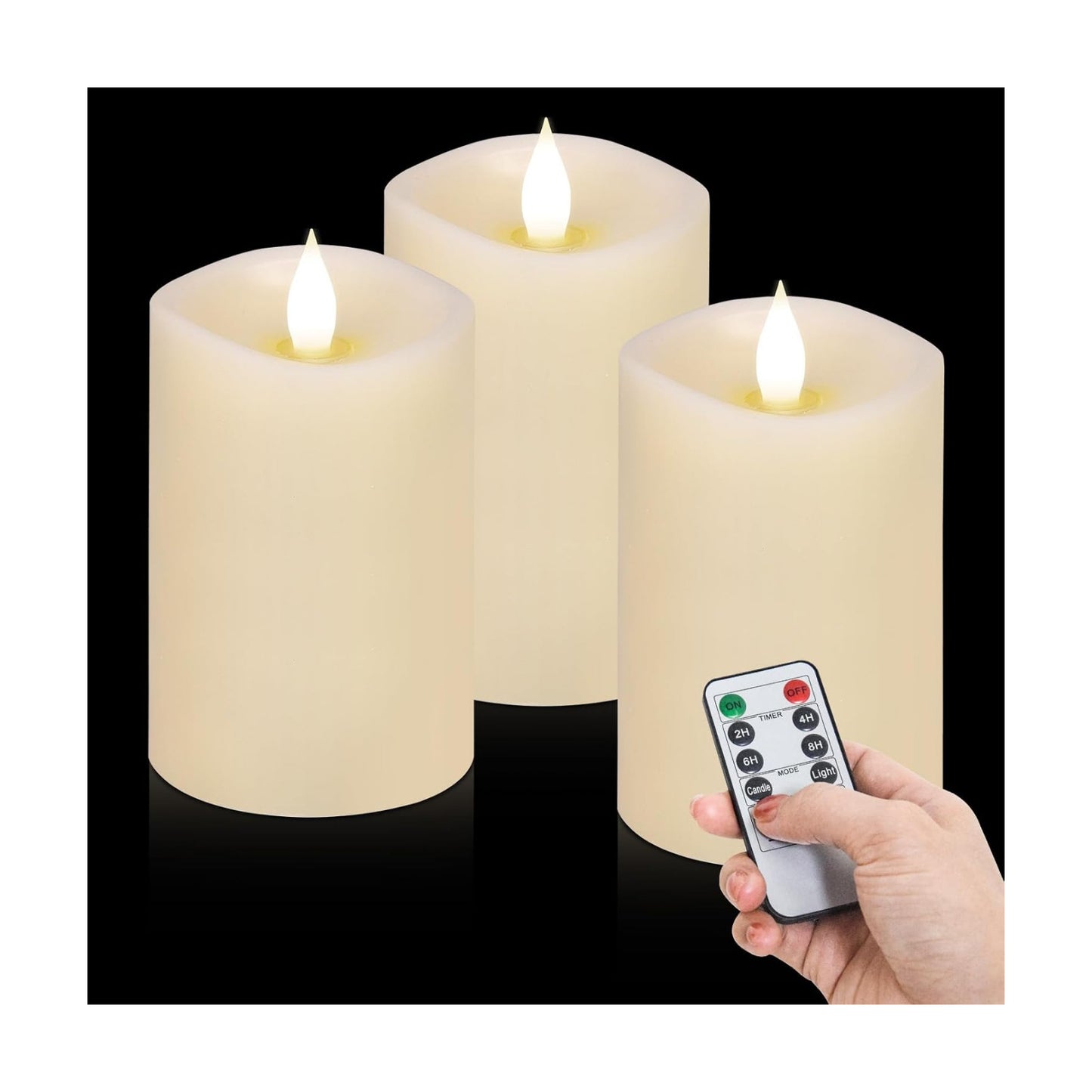 3PCS, 3 x 5 inches Flameless Candle with Remote Control, 3D Flickering Wick, Real Wax, Battery Candles,with