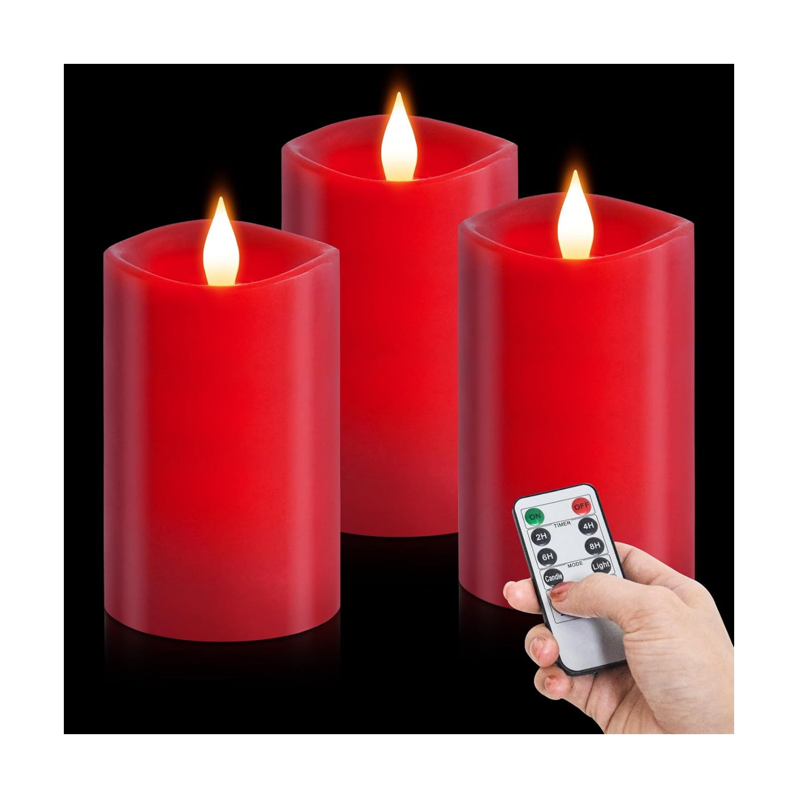 3PCS, 3 x 5 inches Flameless Candle with Remote Control, 3D Flickering Wick, Real Wax Pillar LED Candles, Battery