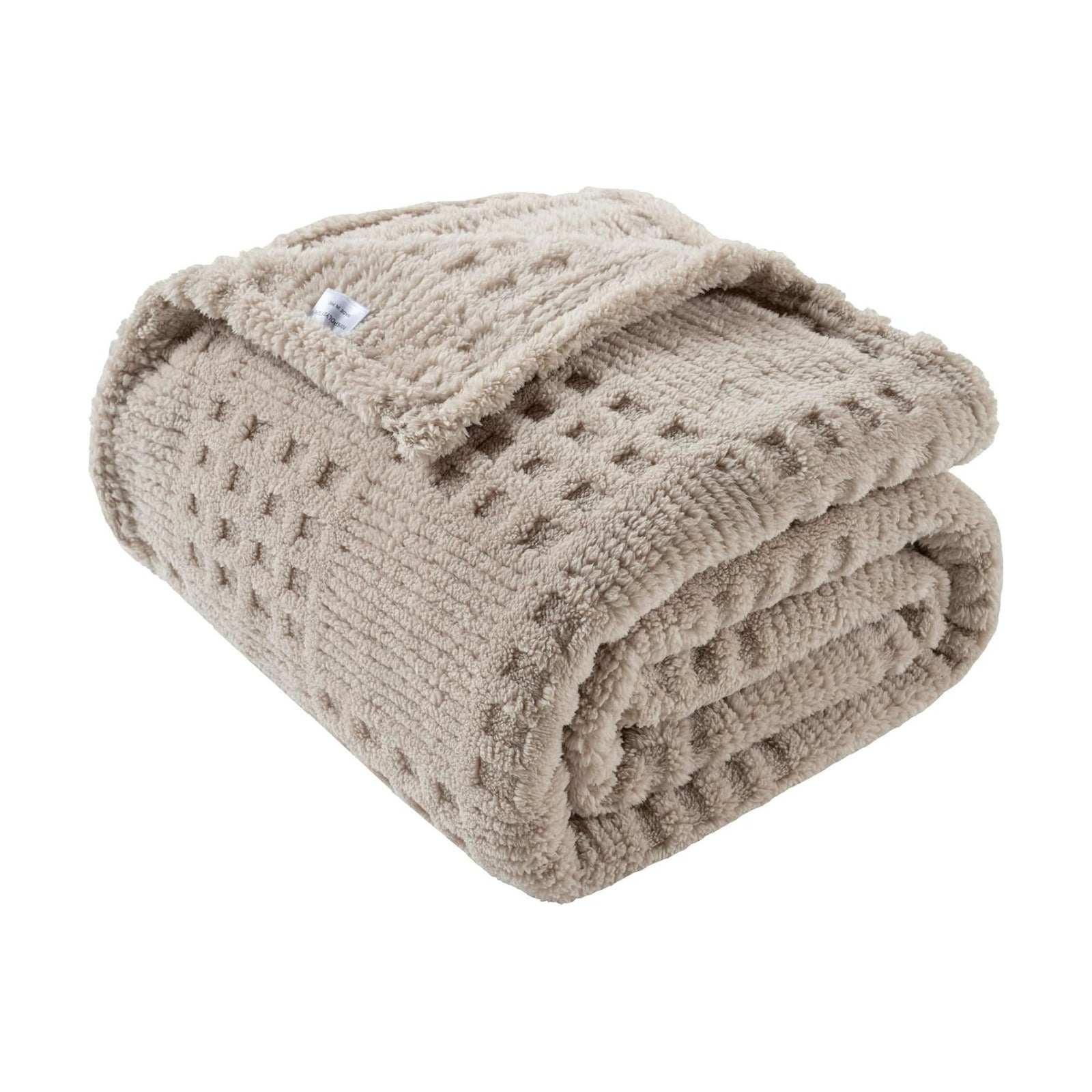 Waffle Brown Throw Blanket -Fluffy Fleece, Neutral Tan Color, Cute & Aesthetic, Perfect for Sofa, Couch, Chair, Bed