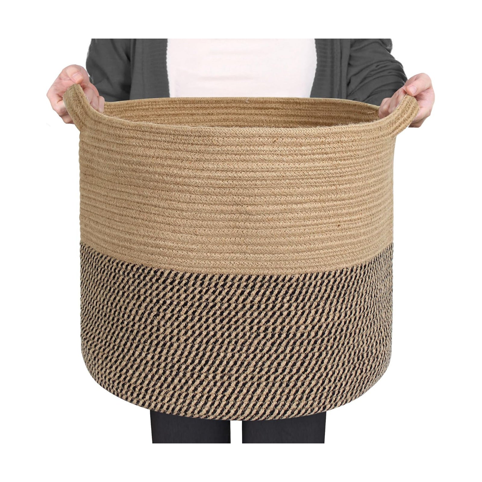 Woven Baskets for Storage / Black and Jute / 16 x 14